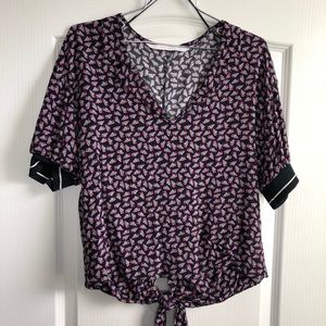 Zara V neck Graphic Top